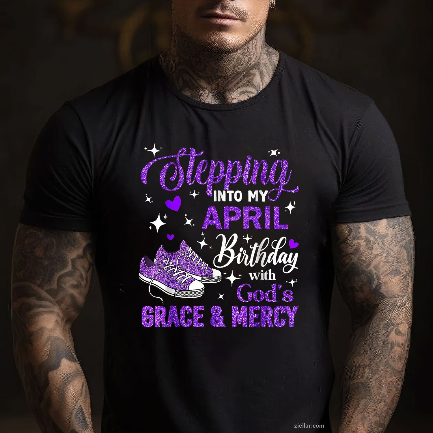 Stepping Into My April Birthday Tee and T-Shirt, With God's Grace and Mercy T-Shirt for Adults