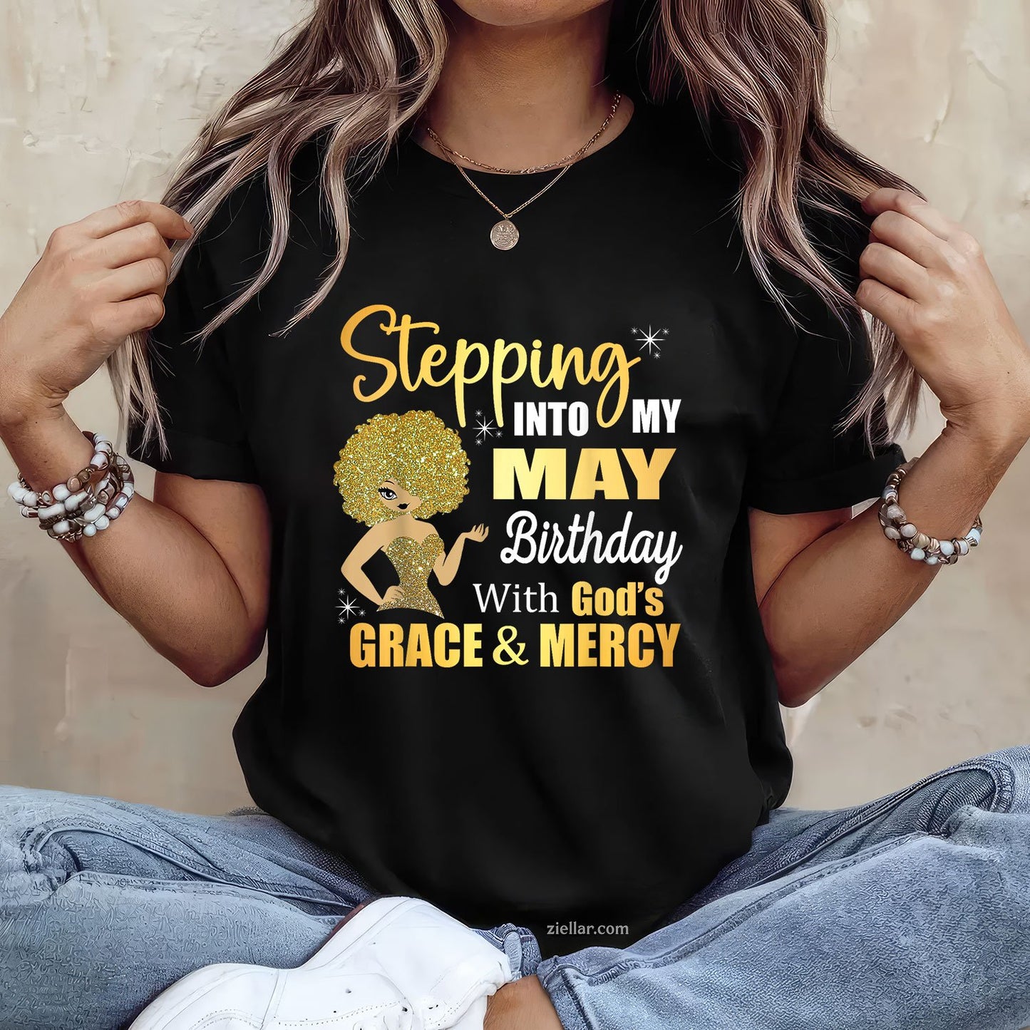 Stepping Into My May Birthday Tee and T-Shirt, Blessed with Grace T-Shirt for Adults