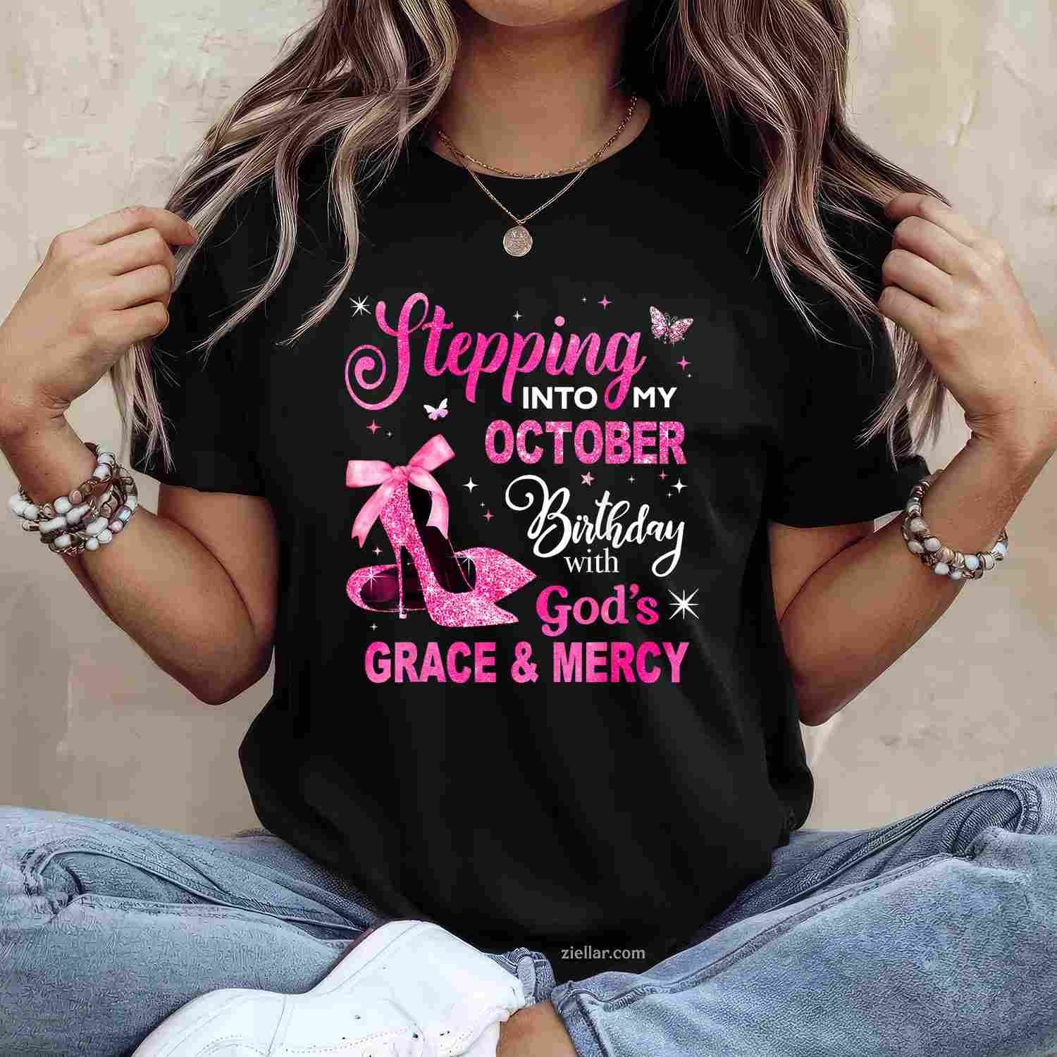 Stepping Into My October Birthday Queen Women Girl T-Shirt and Tee for Adults Men Women Unisex