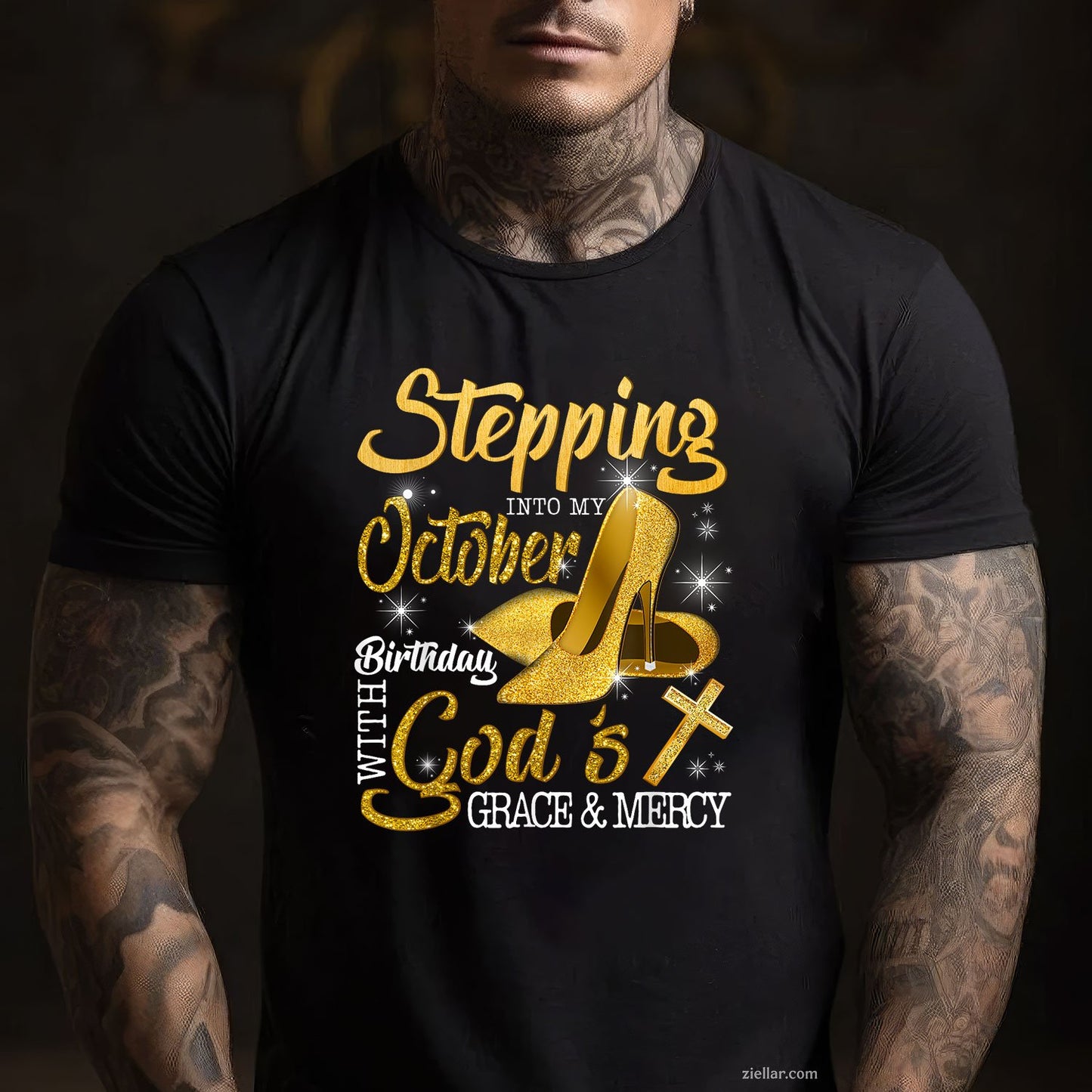 Stepping Into My October Birthday Tee and T-Shirt, God's Grace and Mercy T-Shirt for Adults