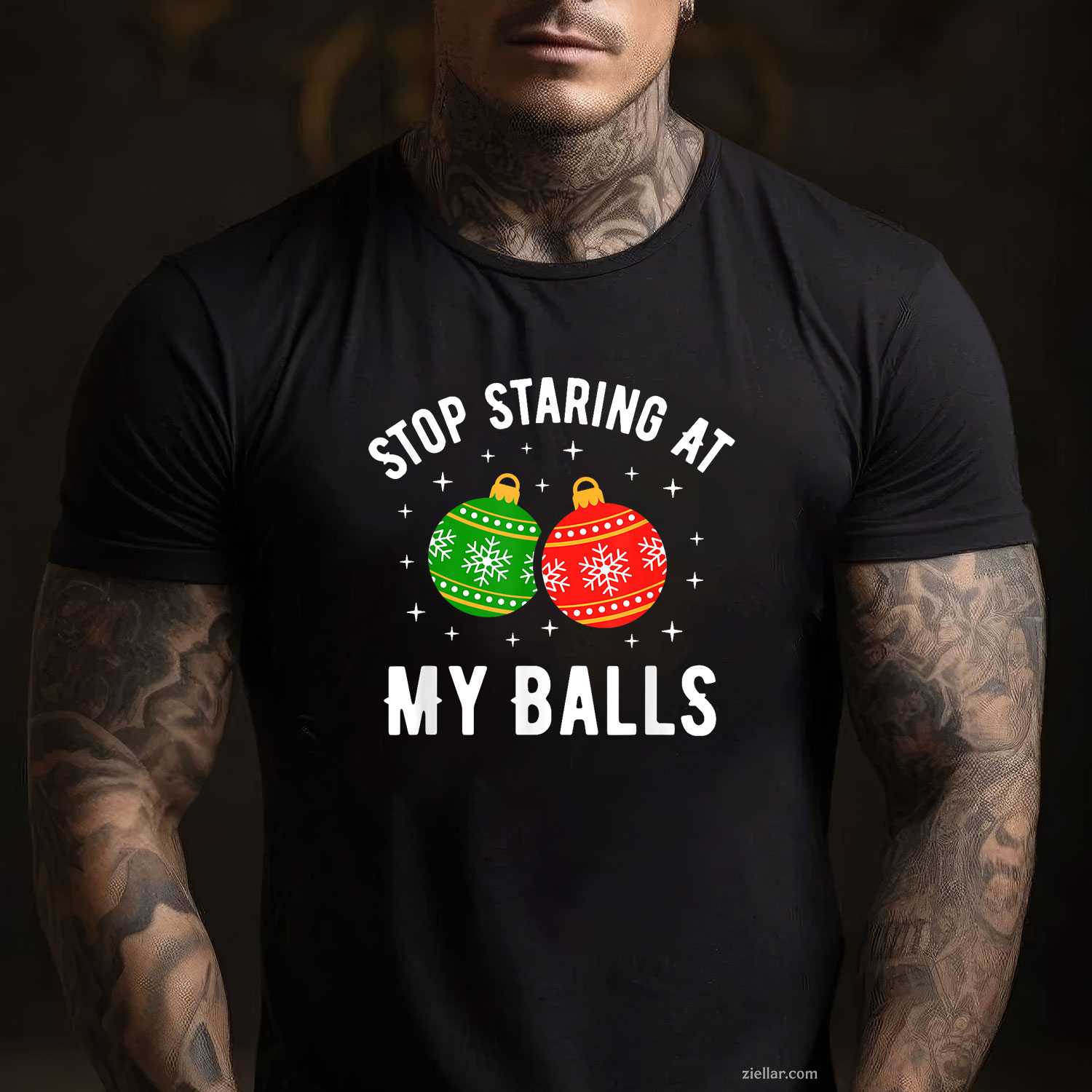 Stop Staring At My Balls Funny Dirty Christmas Adult Humor T-Shirt, A Naughty Adult Christmas Humor Tee