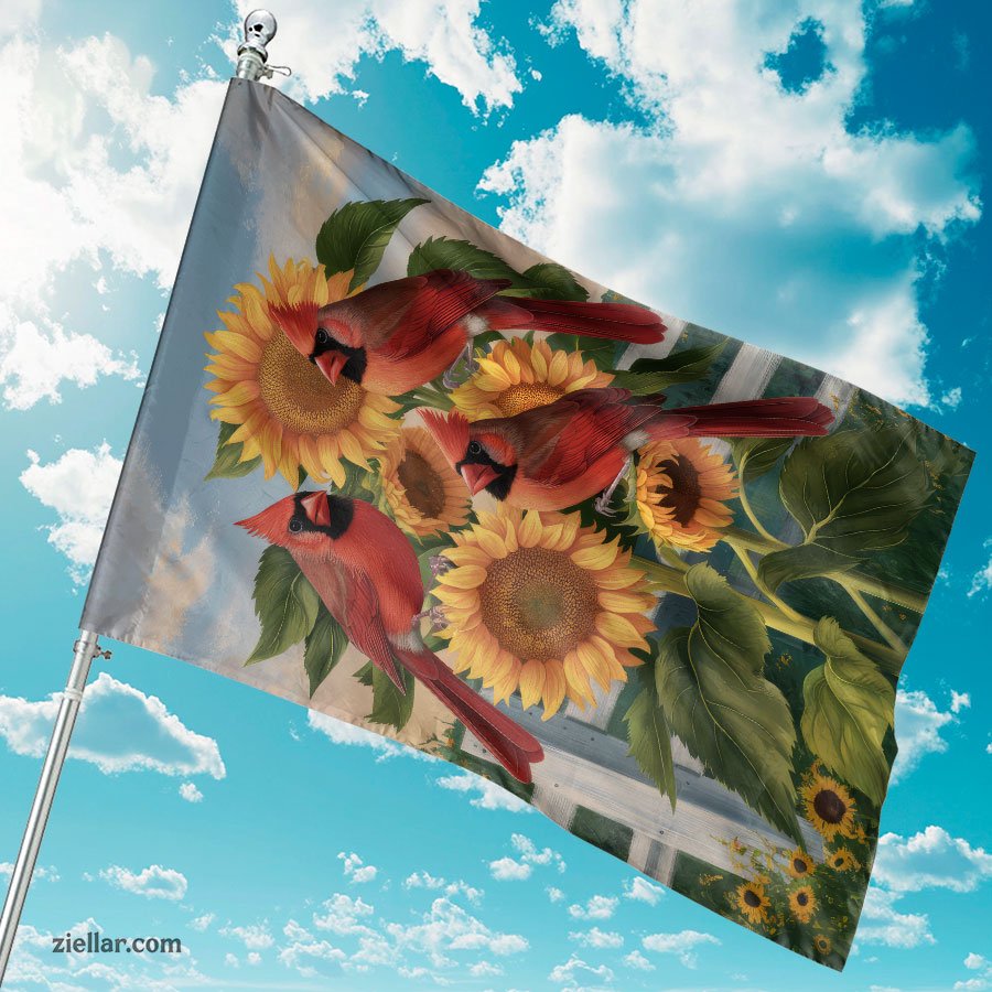 Stunning Cardinals and Sunflowers House Flag for Garden Yard Home Decoration