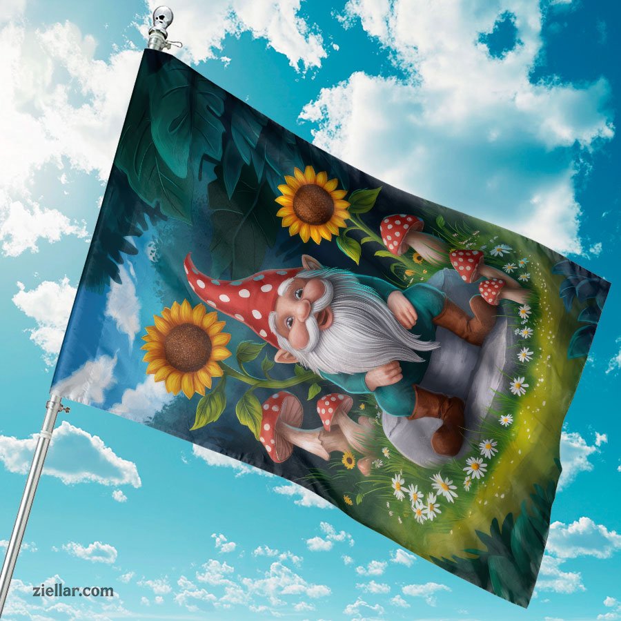 Summer Gnome and Flowers House Flag 28x40 Funny Yard Garden Outdoor Decor