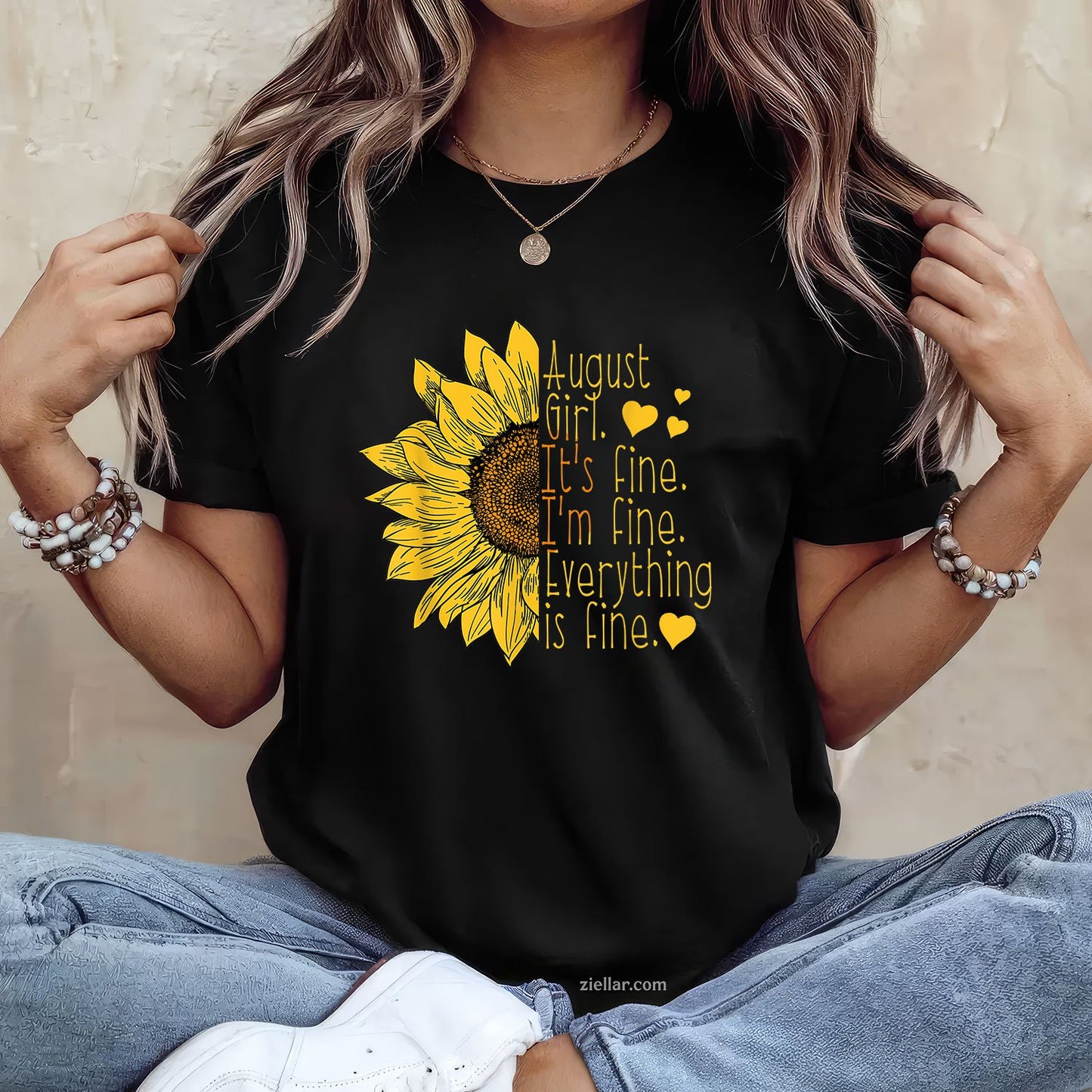 Sunflower Quote Birthday Tee and T-Shirt, August Gift T-Shirt for Women Adults