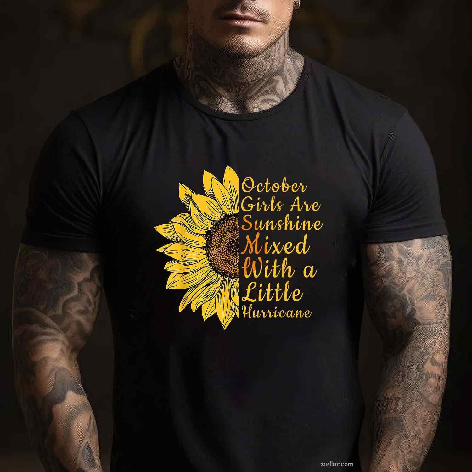 Sunflower Born In October Birthday Gift For Women Tee, Birthday T-Shirt for Men Women Adults Unisex, Bold Statement Graphic, Party Outfit Favorite