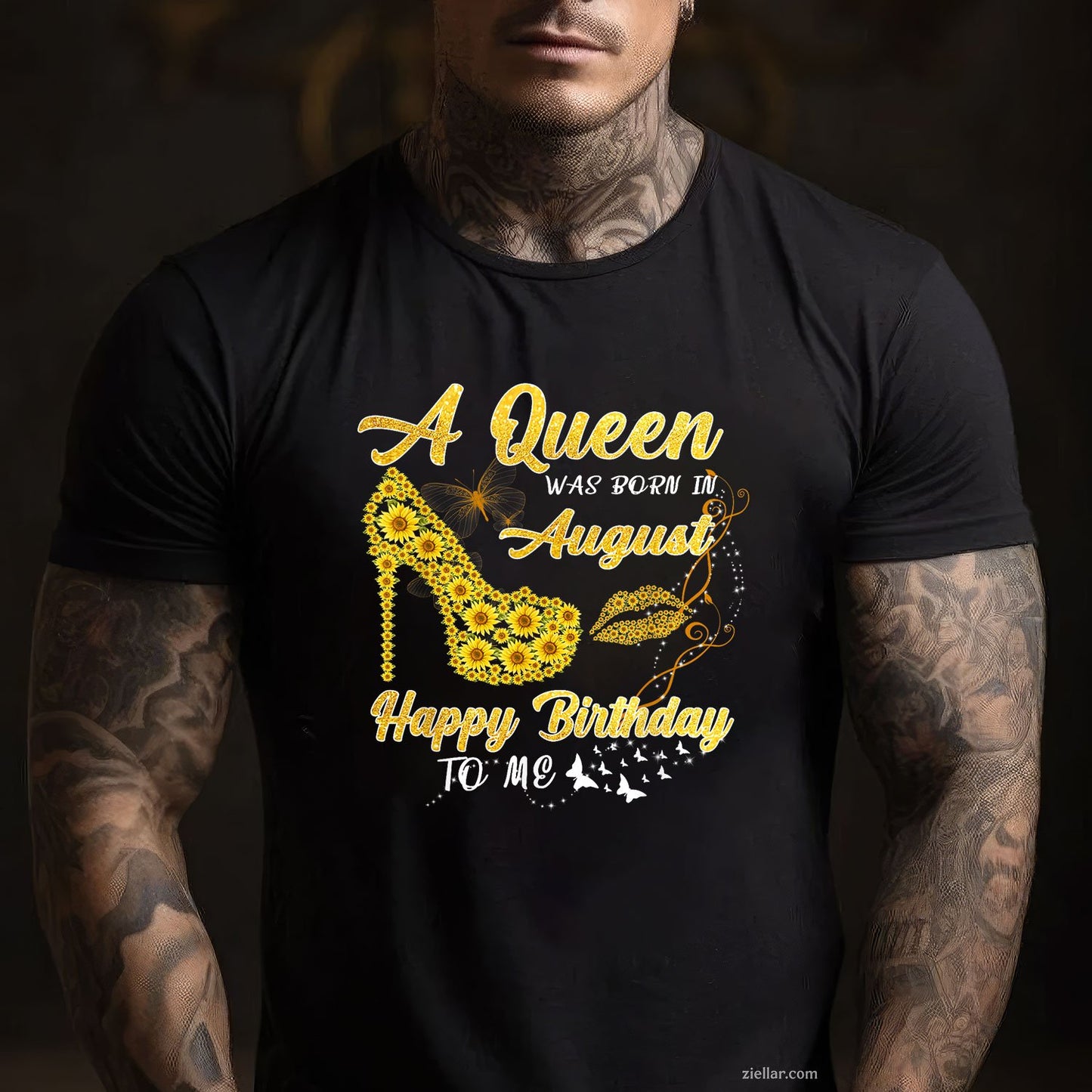 Sunflower Queen Born in August Tee and T-Shirt, Funny Birthday T-Shirt Gift for Women Adults