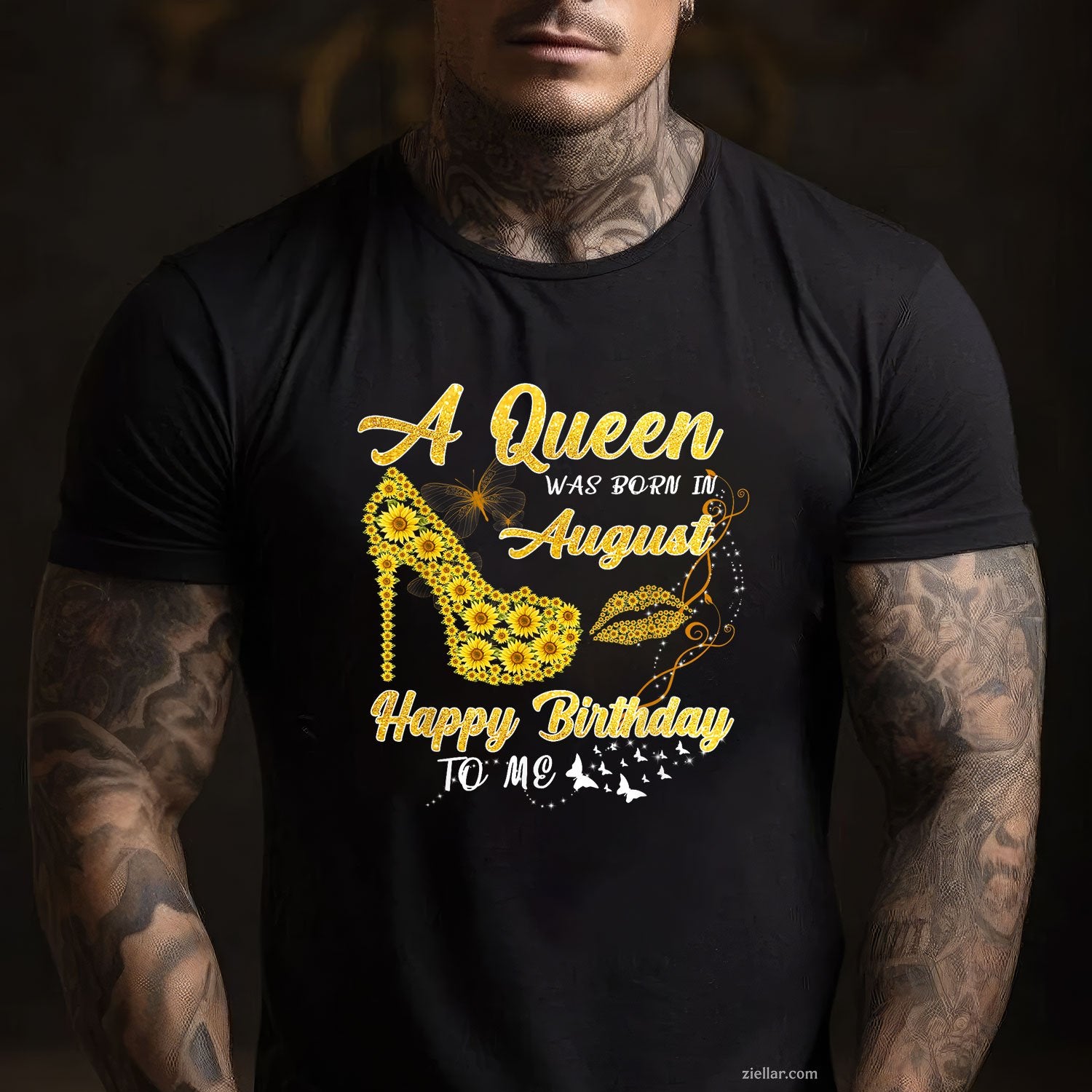 Sunflower Queen Born in August Tee and T-Shirt, Funny Birthday T-Shirt Gift for Women Adults