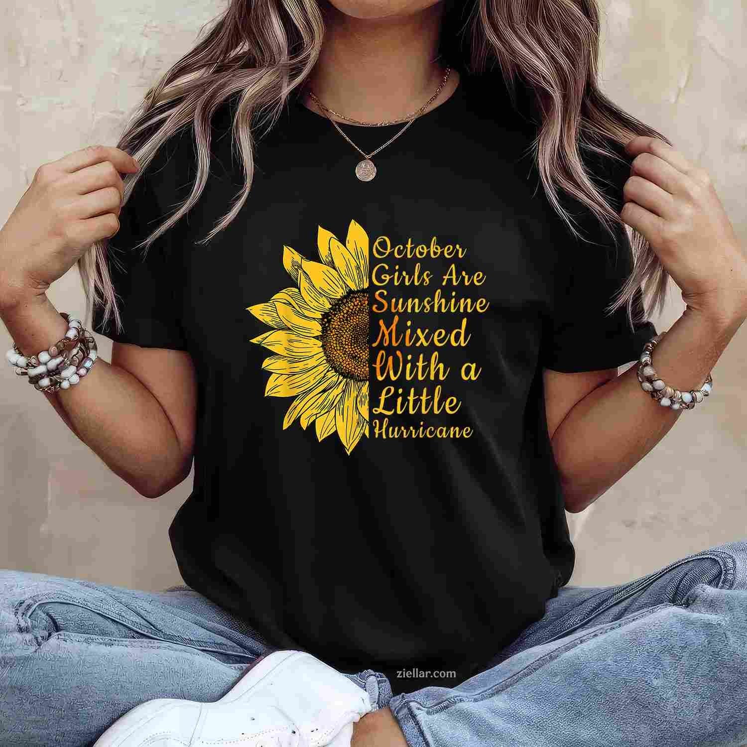 Sunflower Born In October Birthday Gift For Women Tee, Birthday T-Shirt for Men Women Adults Unisex, Bold Statement Graphic, Party Outfit Favorite