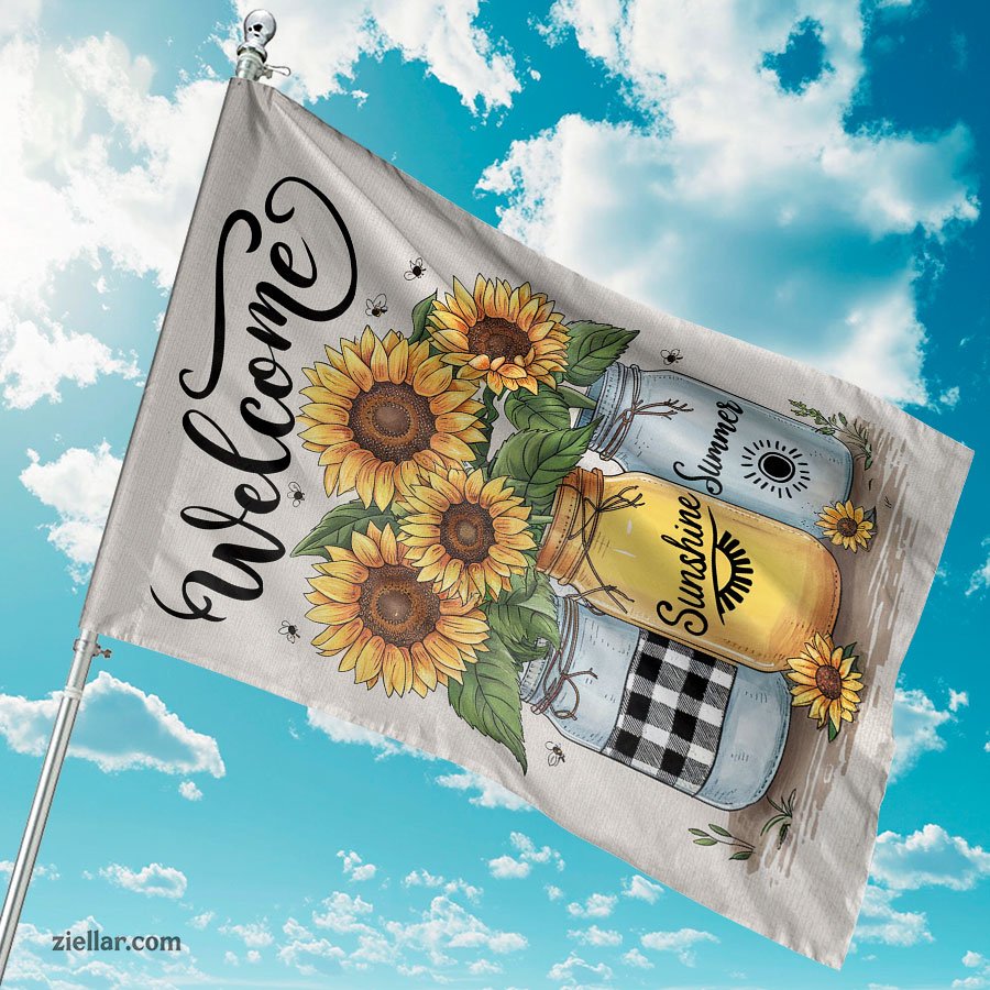 Sunflower Mason Jar Garden Flag Double Sided Burlap Outdoor Summer Yard Decor