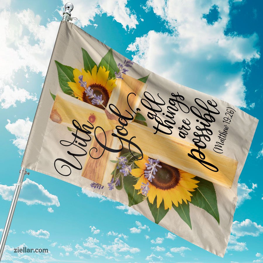 Sunflower Garden Flag 12x18 Inch, With God All Things Are Possible Yard Decor