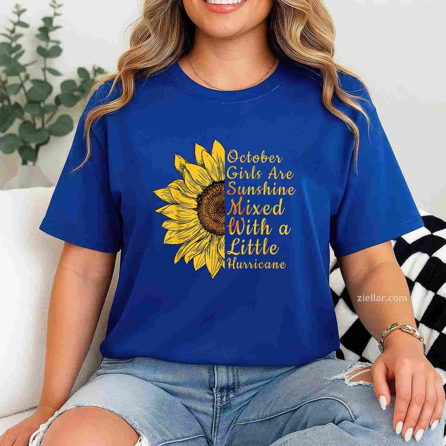 Sunflower Born In October Birthday Gift For Women Tee, Birthday T-Shirt for Men Women Adults Unisex, Bold Statement Graphic, Party Outfit Favorite