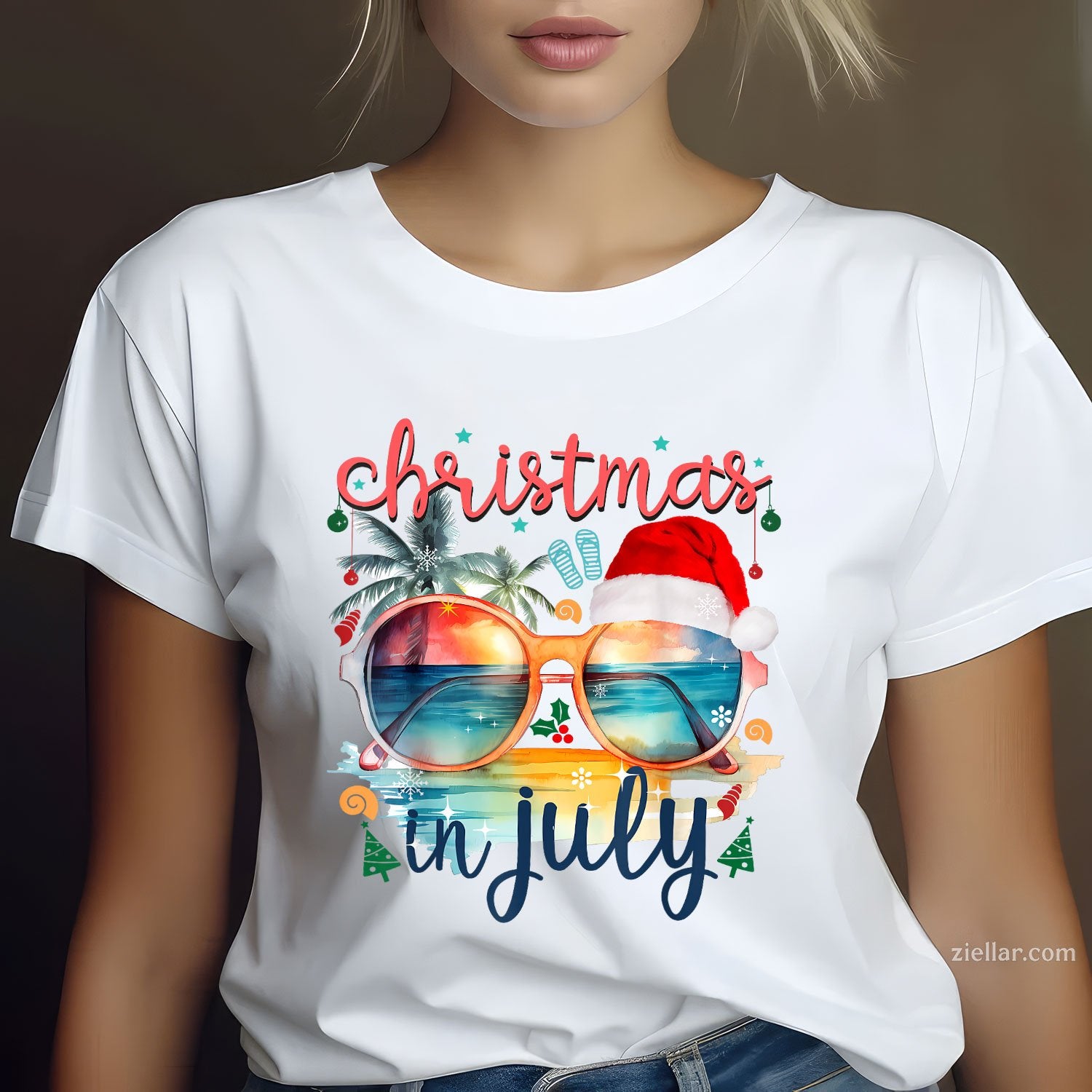 Sunglasses Christmas in July Santa Hat Summer