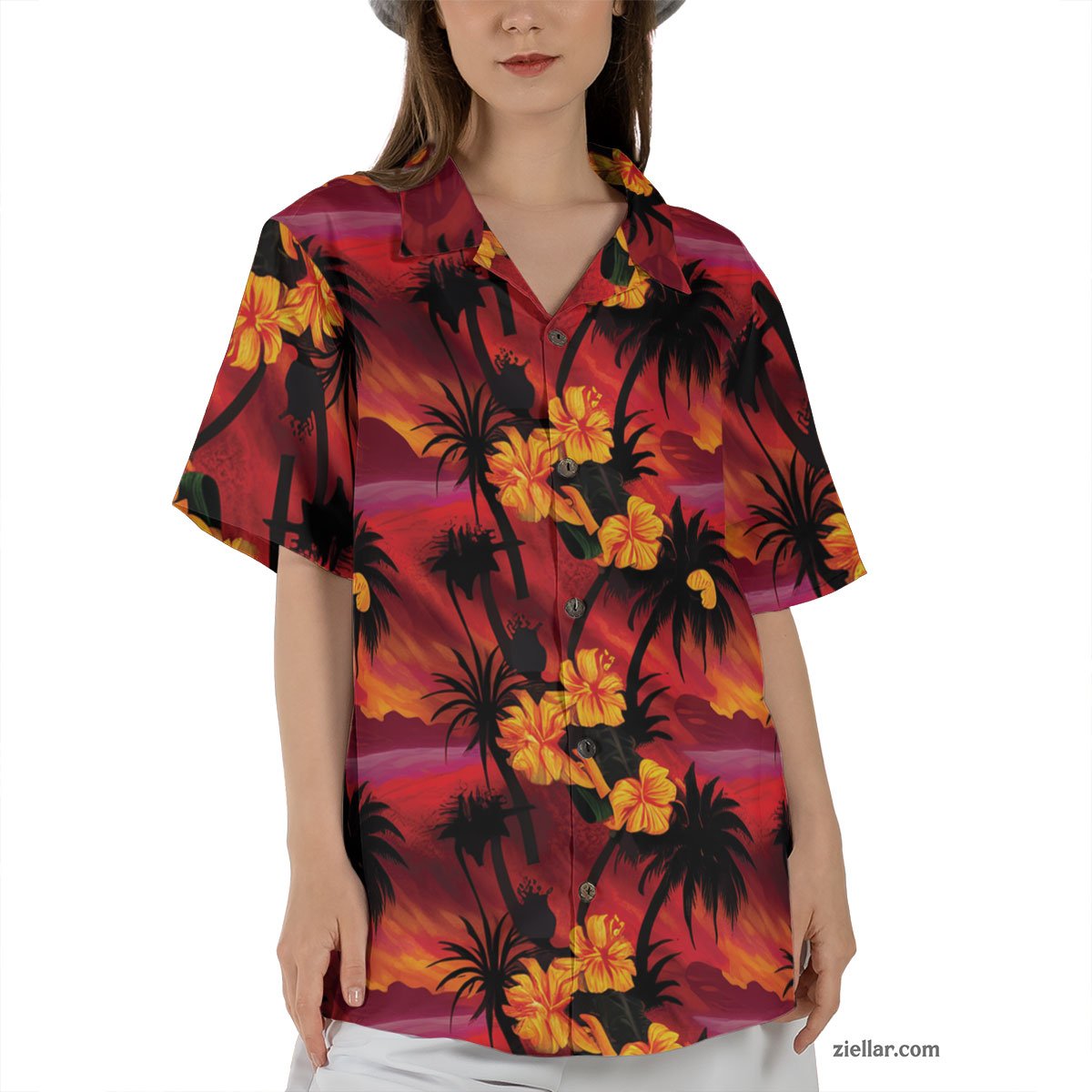 Sunset Palm Island Hawaiian Shirt & Tee, Tropical Beachwear for Adults