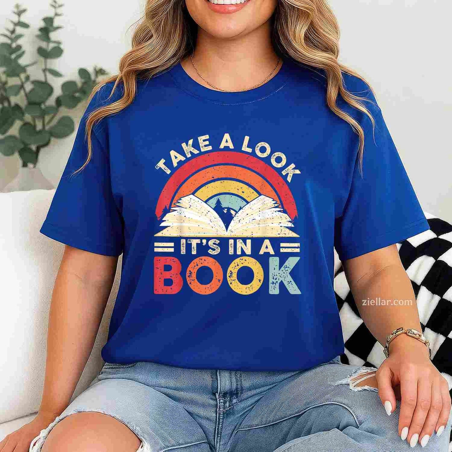 Take A Look It's In A Book Retro Rainbow Reading Book Lover T-Shirt