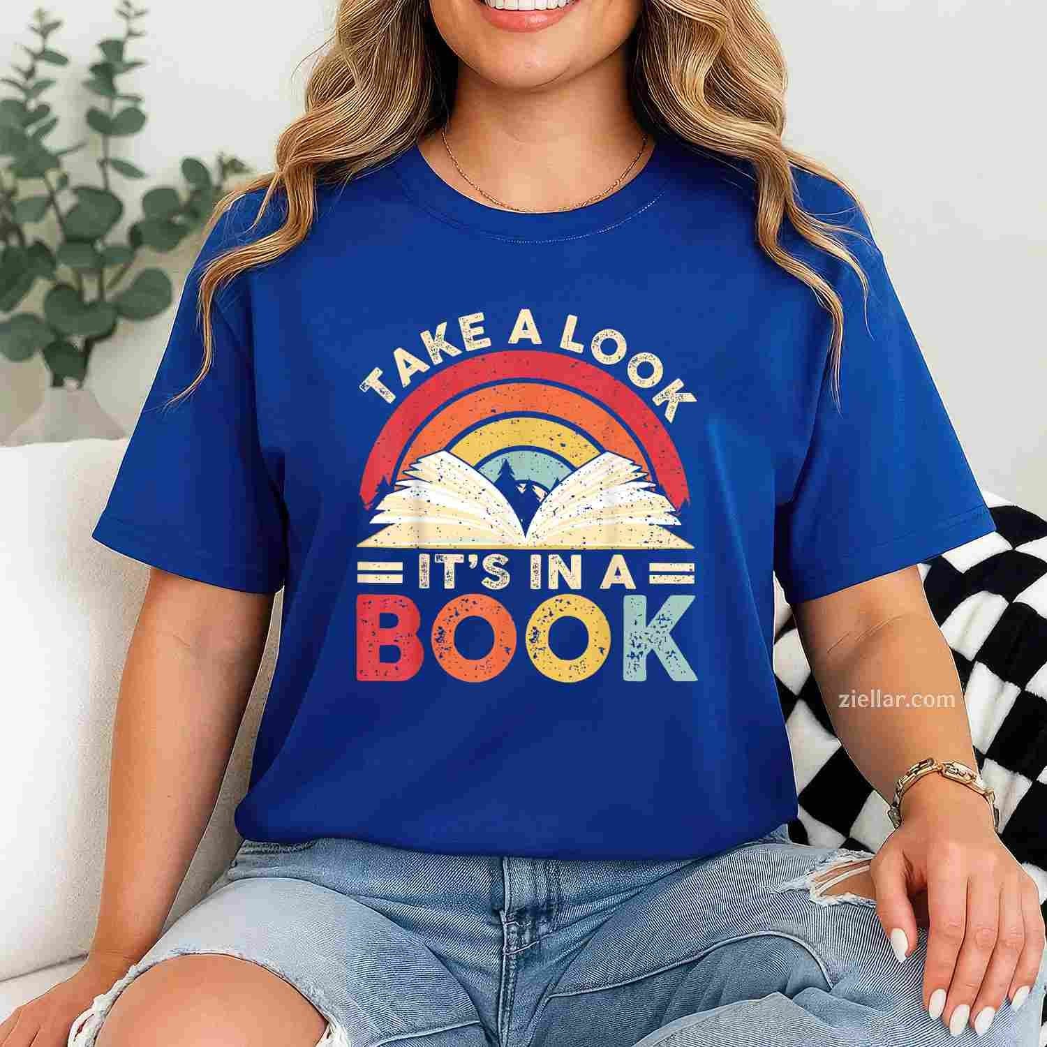 Take A Look It's In A Book Retro Rainbow Reading Book Lover T-Shirt