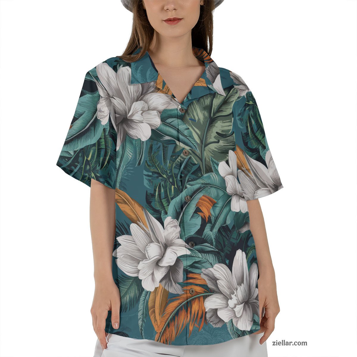 Teal Floral Print Hawaiian Shirt Tee, Aloha Summer Beach Party Gift