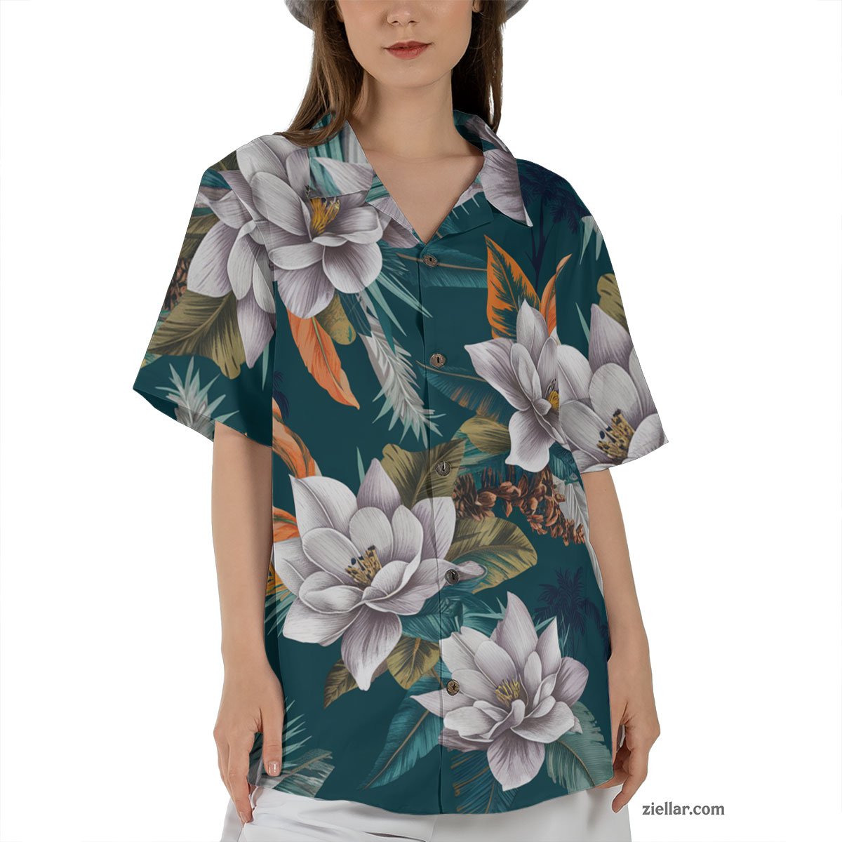 Teal Floral Hawaiian Shirt and Tee, Tropical Beachwear for Men and Women
