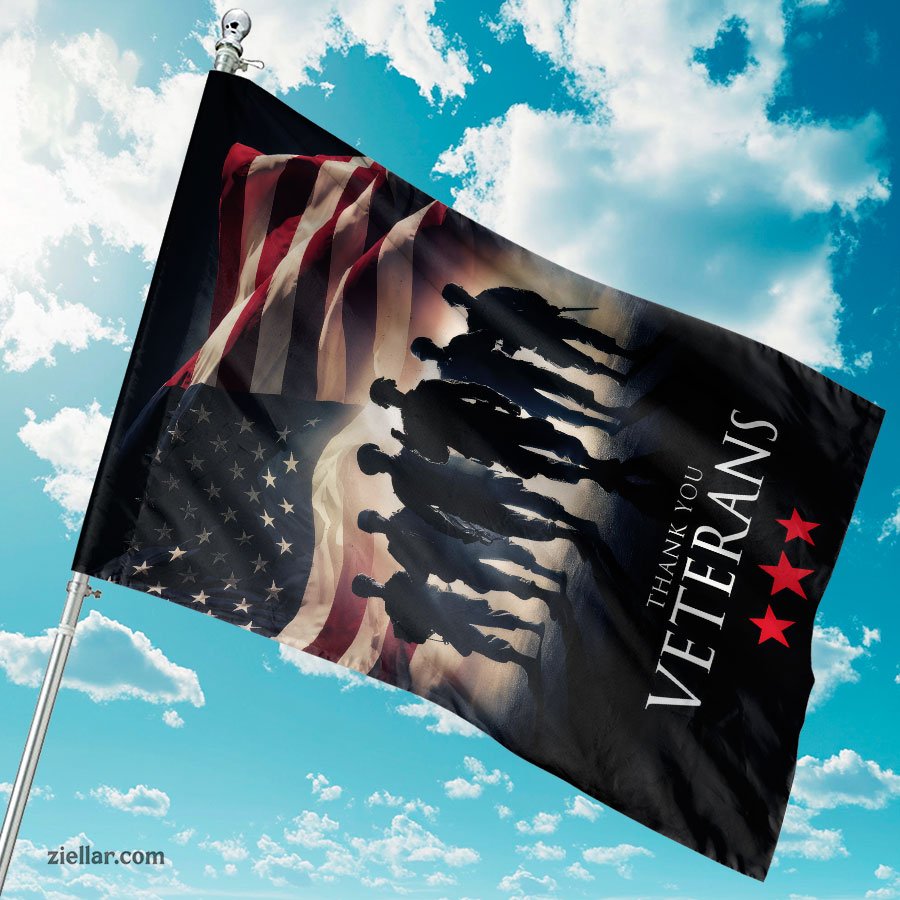 Thank You Veterans Flag with Soldier Silhouettes for Home Garden Patriotic Decor