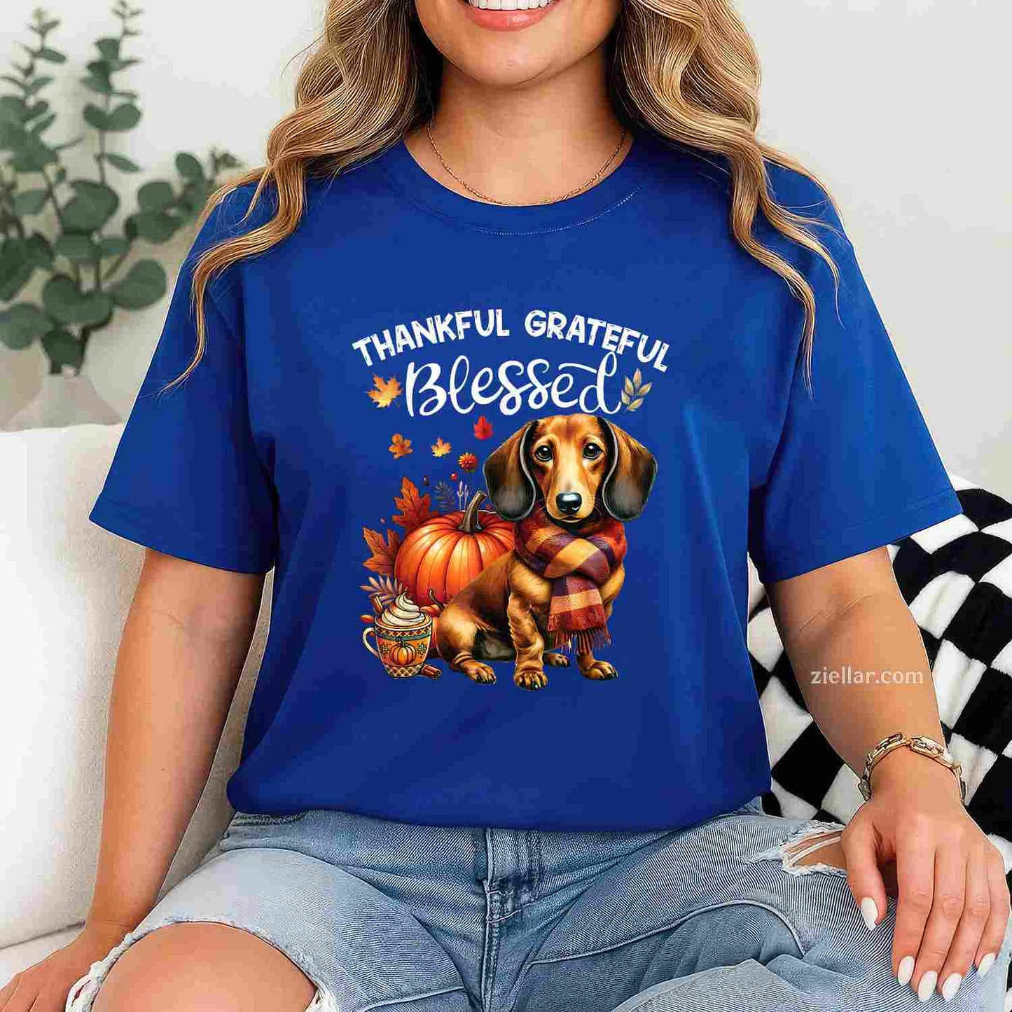 Thankful Grateful Blessed Dachshund Dog Fall Y'all Autumn Men Women  T-Shirt and Tee for Adults Men Women Unisex