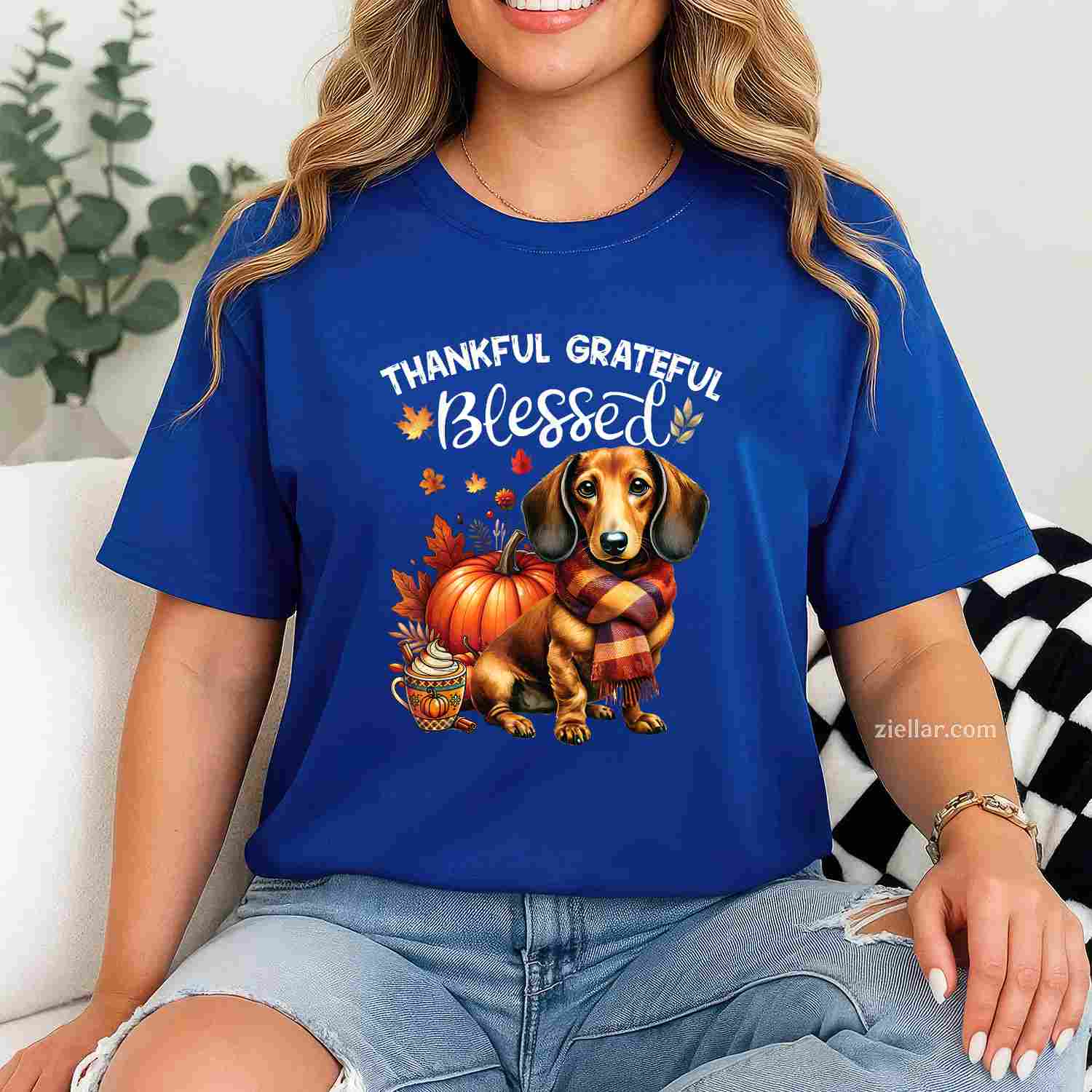 Thankful Grateful Blessed Dachshund Dog Fall Y'all Autumn Men Women  T-Shirt and Tee for Adults Men Women Unisex