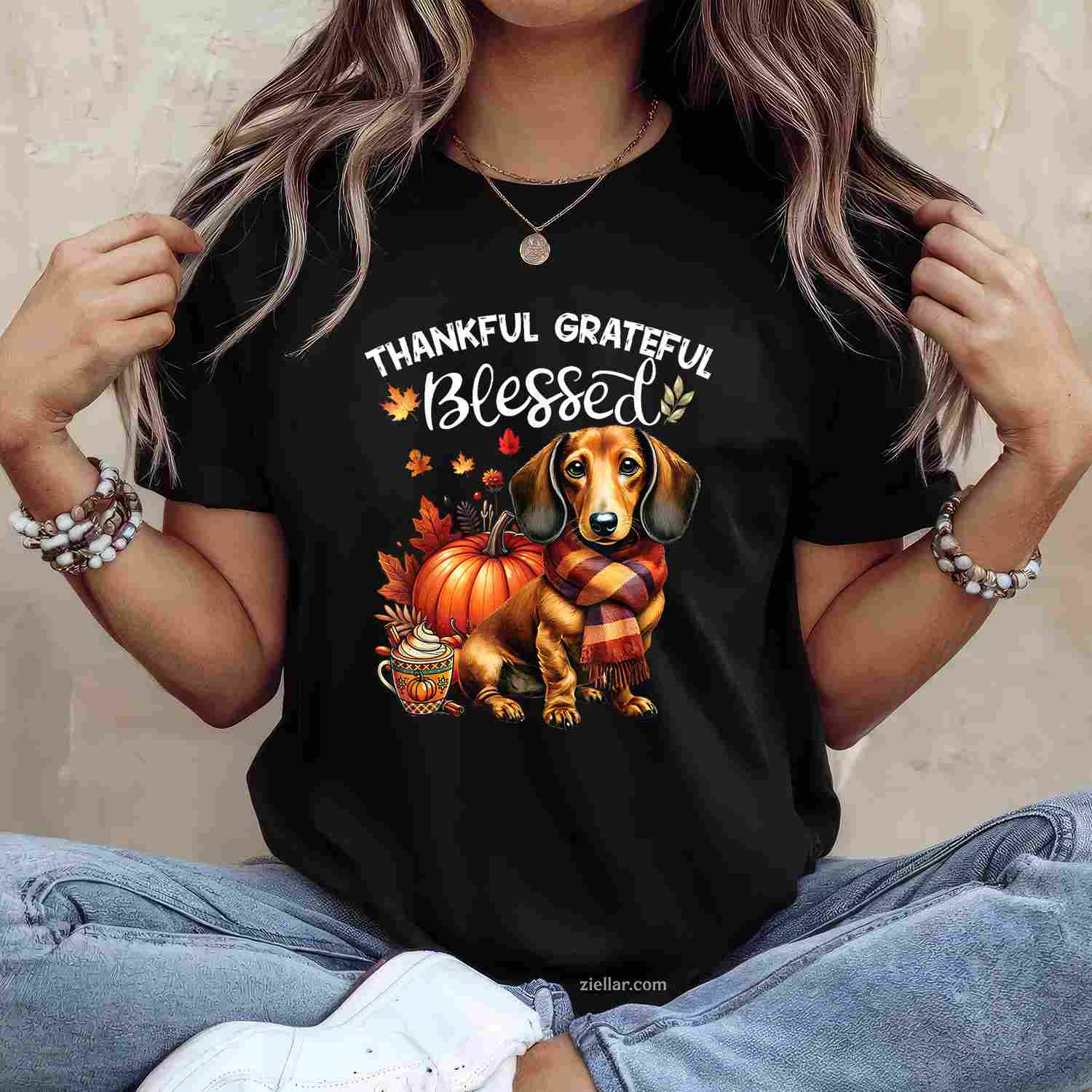 Thankful Grateful Blessed Dachshund Dog Fall Y'all Autumn Men Women  T-Shirt and Tee for Adults Men Women Unisex