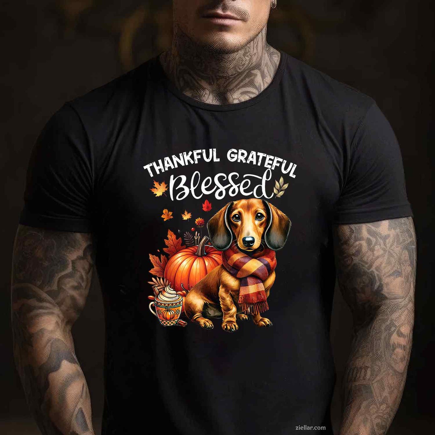Thankful Grateful Blessed Dachshund Dog Fall Y'all Autumn Men Women  T-Shirt and Tee for Adults Men Women Unisex
