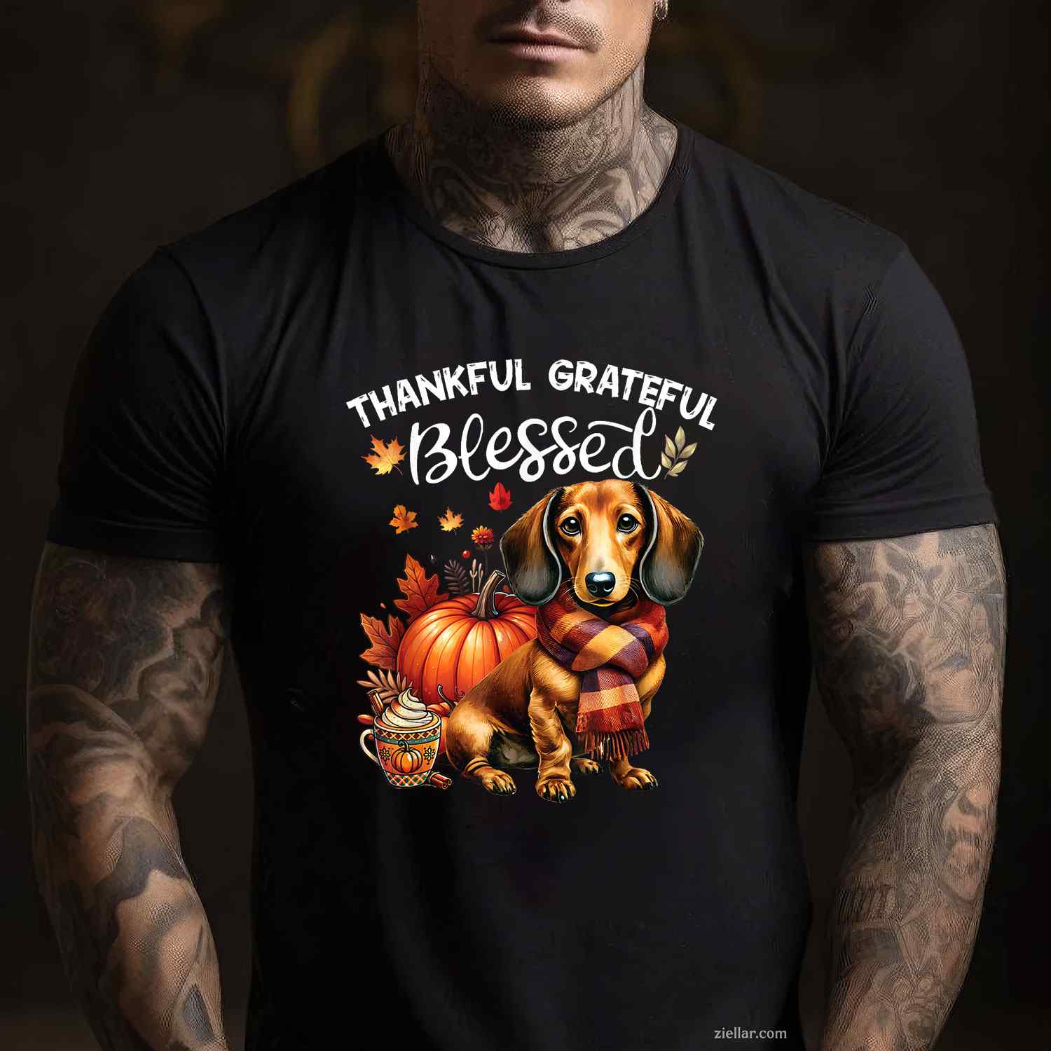 Thankful Grateful Blessed Dachshund Dog Fall Y'all Autumn Men Women  T-Shirt and Tee for Adults Men Women Unisex
