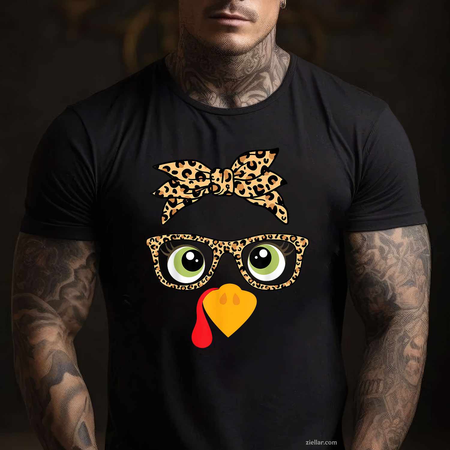 Thanksgiving Turkey Face Leopard Print Glasses Women Women T-Shirt and Tee for Adults Men Women Unisex