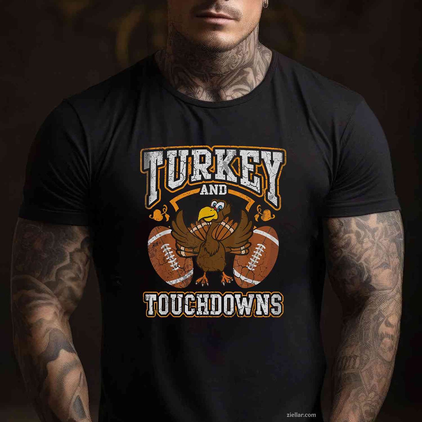 Thanksgiving Turkey And Touchdowns Football Premium T-Shirt And Tee For Men And Women