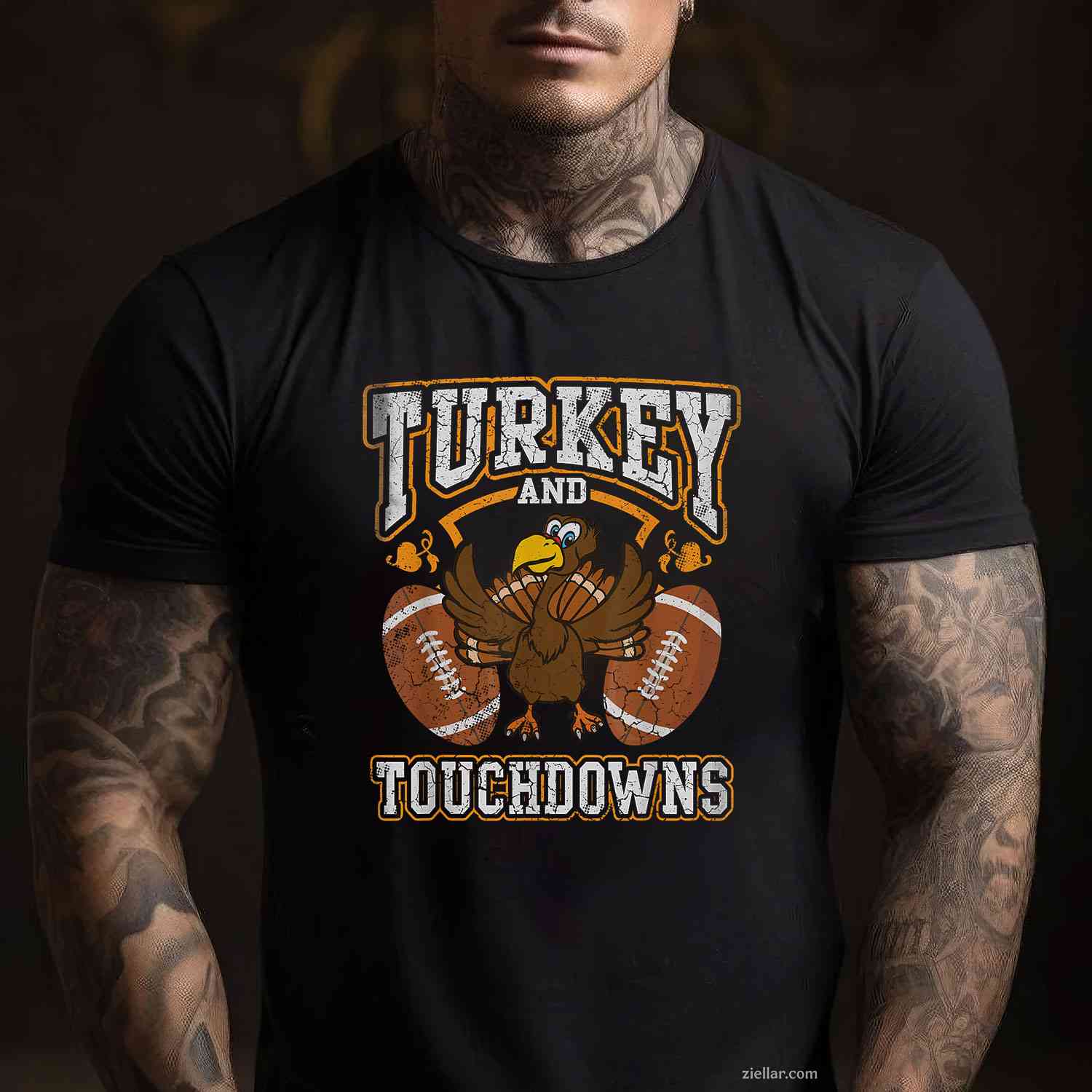 Thanksgiving Turkey And Touchdowns Football Premium T-Shirt And Tee For Men And Women