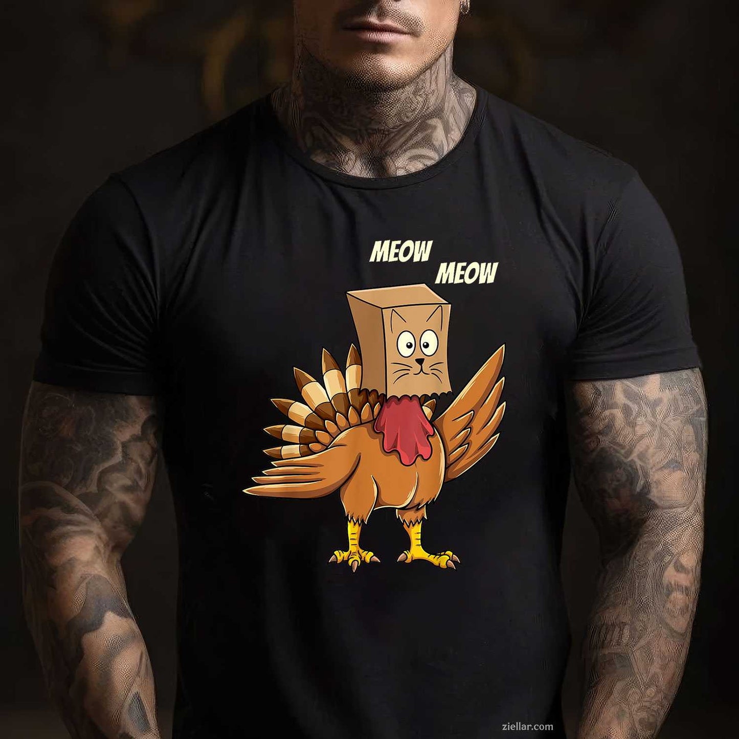 Thanksgiving Turkey Cat Meow Funny Men Women Thanksgiving T-Shirt and Tee for Adults Men Women Unisex