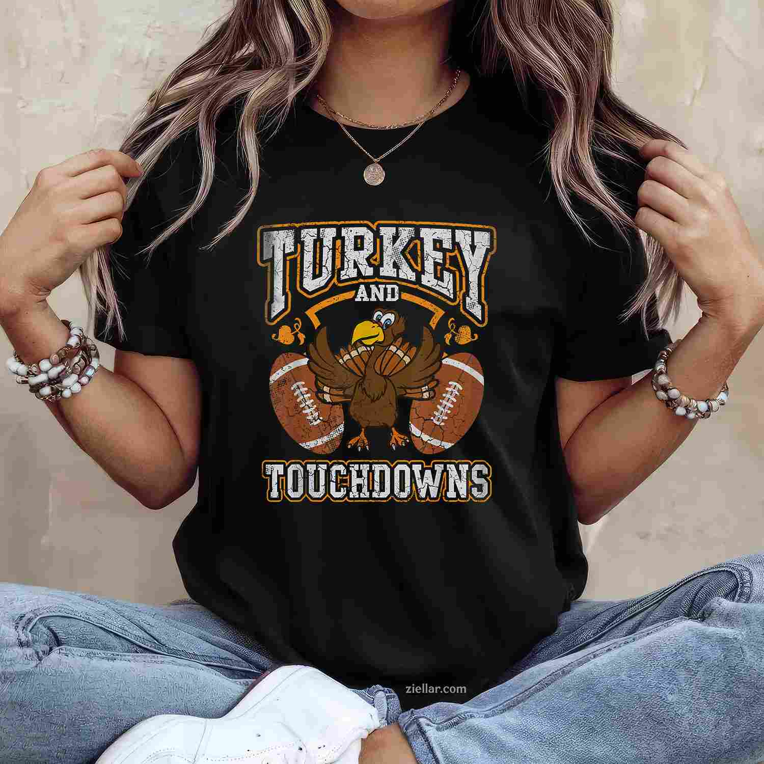 Thanksgiving Turkey And Touchdowns Football Premium T-Shirt And Tee For Men And Women