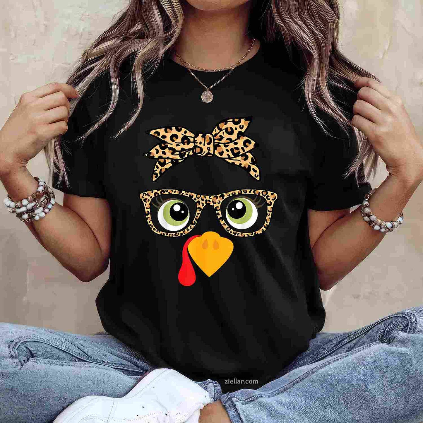 Thanksgiving Turkey Face Leopard Print Glasses Women Women T-Shirt and Tee for Adults Men Women Unisex