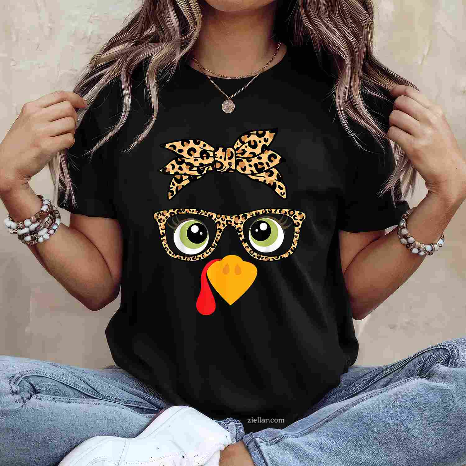 Thanksgiving Turkey Face Leopard Print Glasses Women Women T-Shirt and Tee for Adults Men Women Unisex