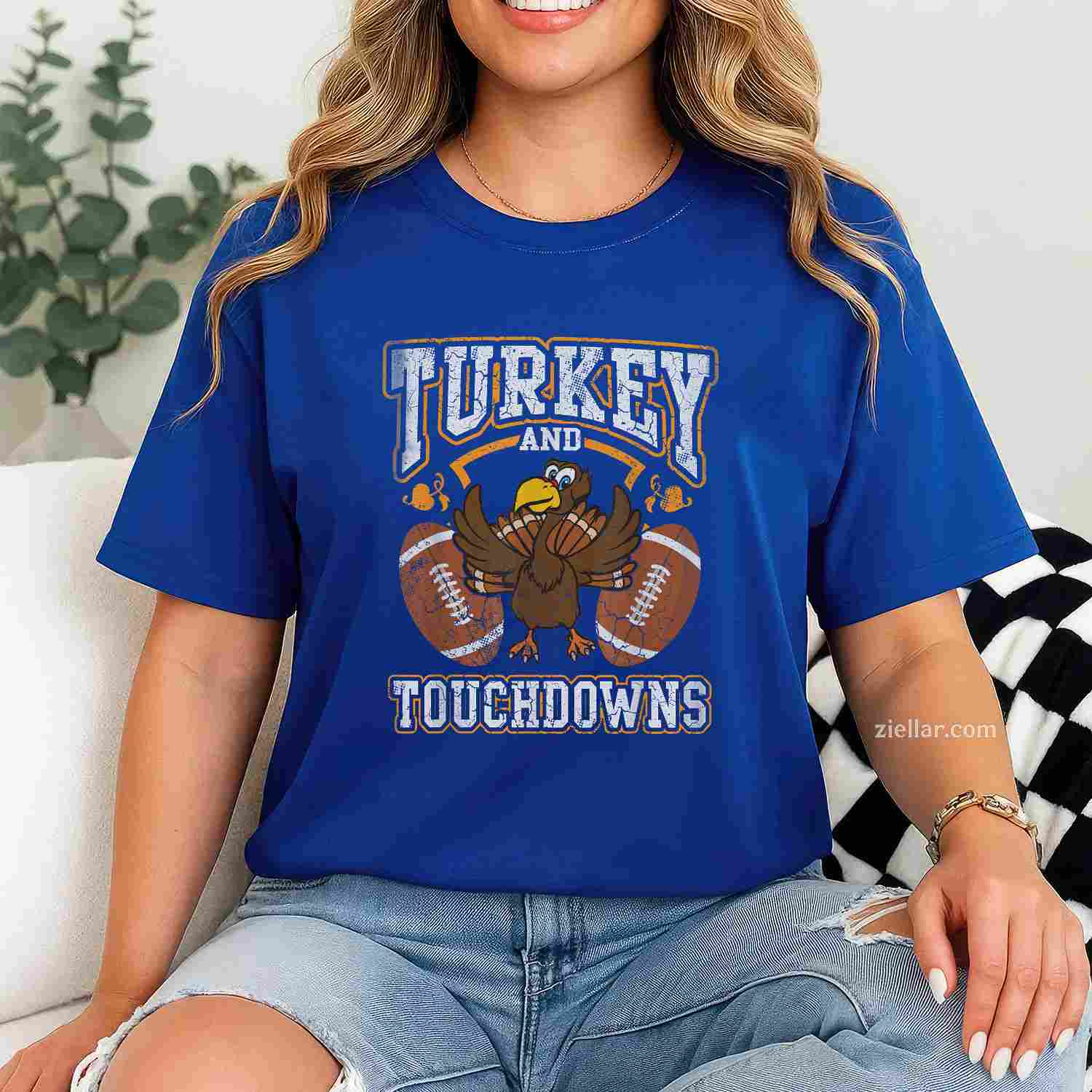 Thanksgiving Turkey And Touchdowns Football Premium T-Shirt And Tee For Men And Women