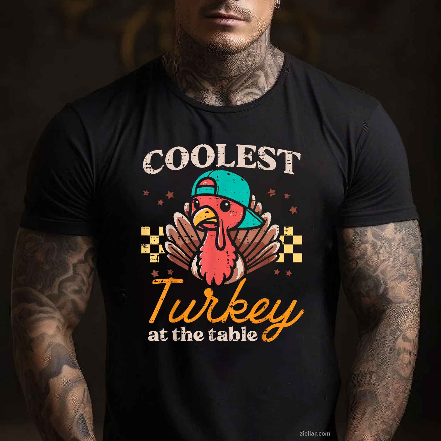 Thanksgiving Coolest Turkey At Table Funky T-Shirt And Tee For Men, Women And Young Adults