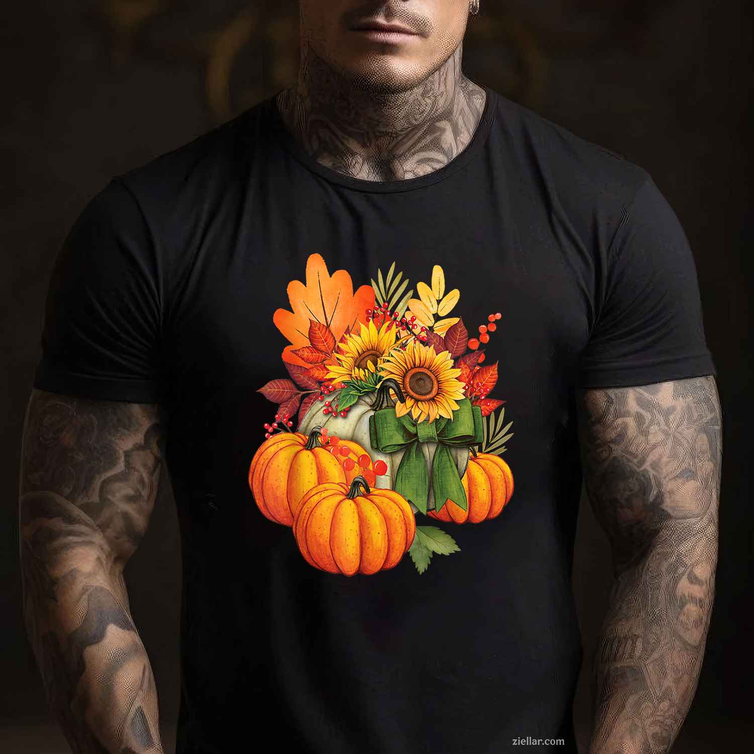 Thanksgiving Pumpkin Sunflower Fall Autumn Holiday T-Shirt and Tee for Adults Men Women Unisex Perfect Gift