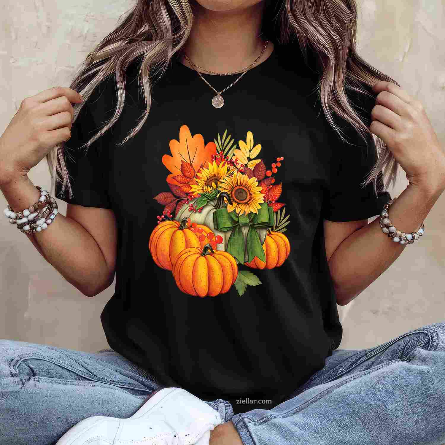 Thanksgiving Pumpkin Sunflower Fall Autumn Holiday T-Shirt and Tee for Adults Men Women Unisex Perfect Gift