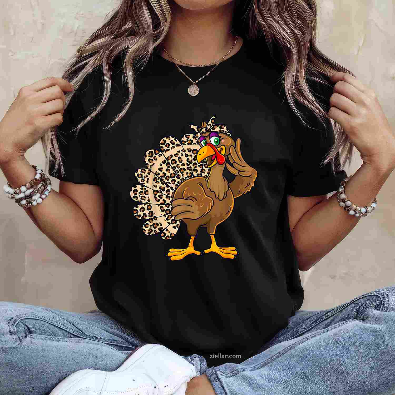 Thanksgiving Turkey Women Leopard Print Autumn Fall Premium T-Shirt And Tee For Adults