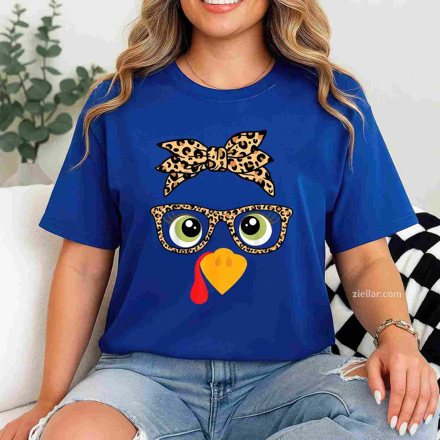 Thanksgiving Turkey Face Leopard Print Glasses Women Women T-Shirt and Tee for Adults Men Women Unisex