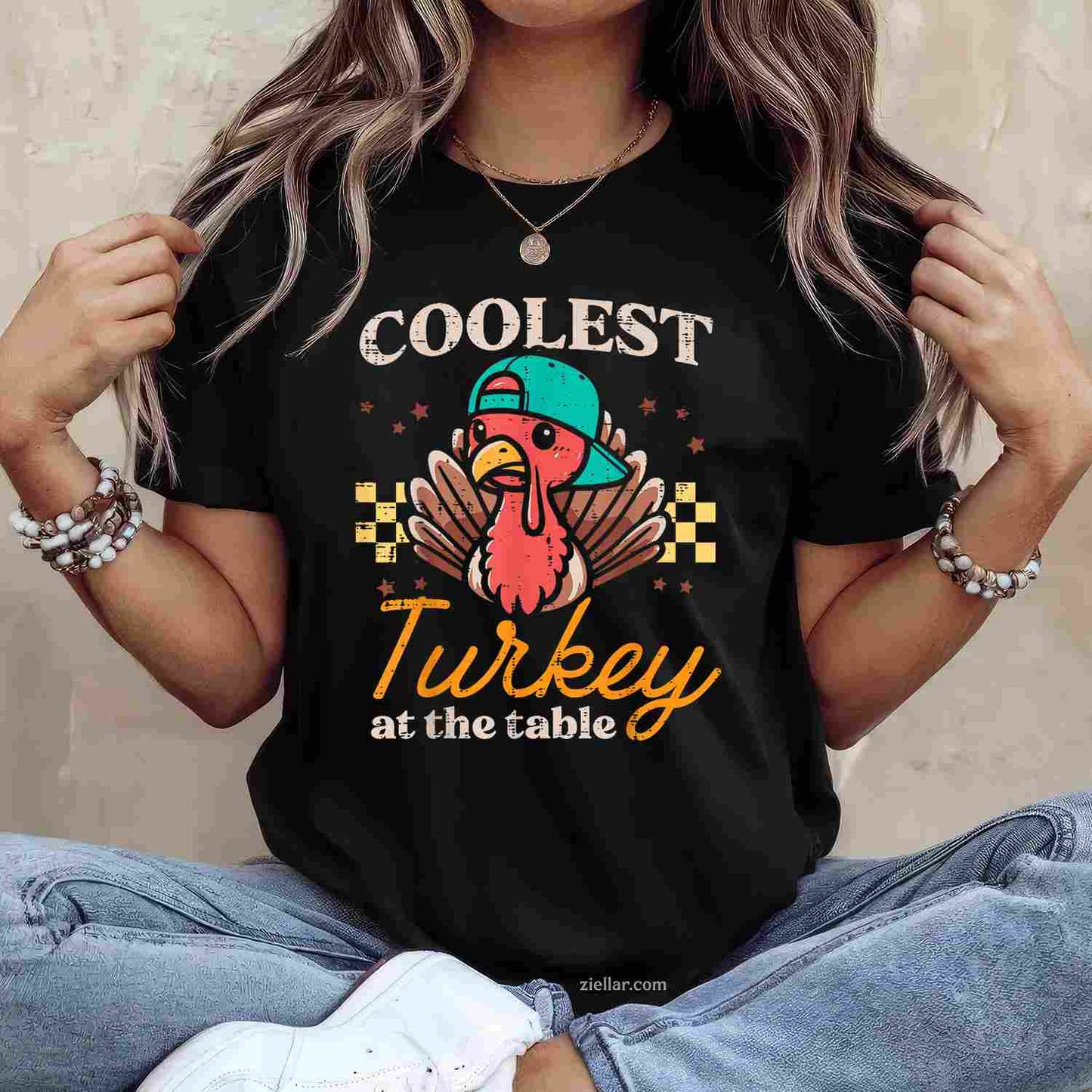 Thanksgiving Coolest Turkey At Table Funky T-Shirt And Tee For Men, Women And Young Adults