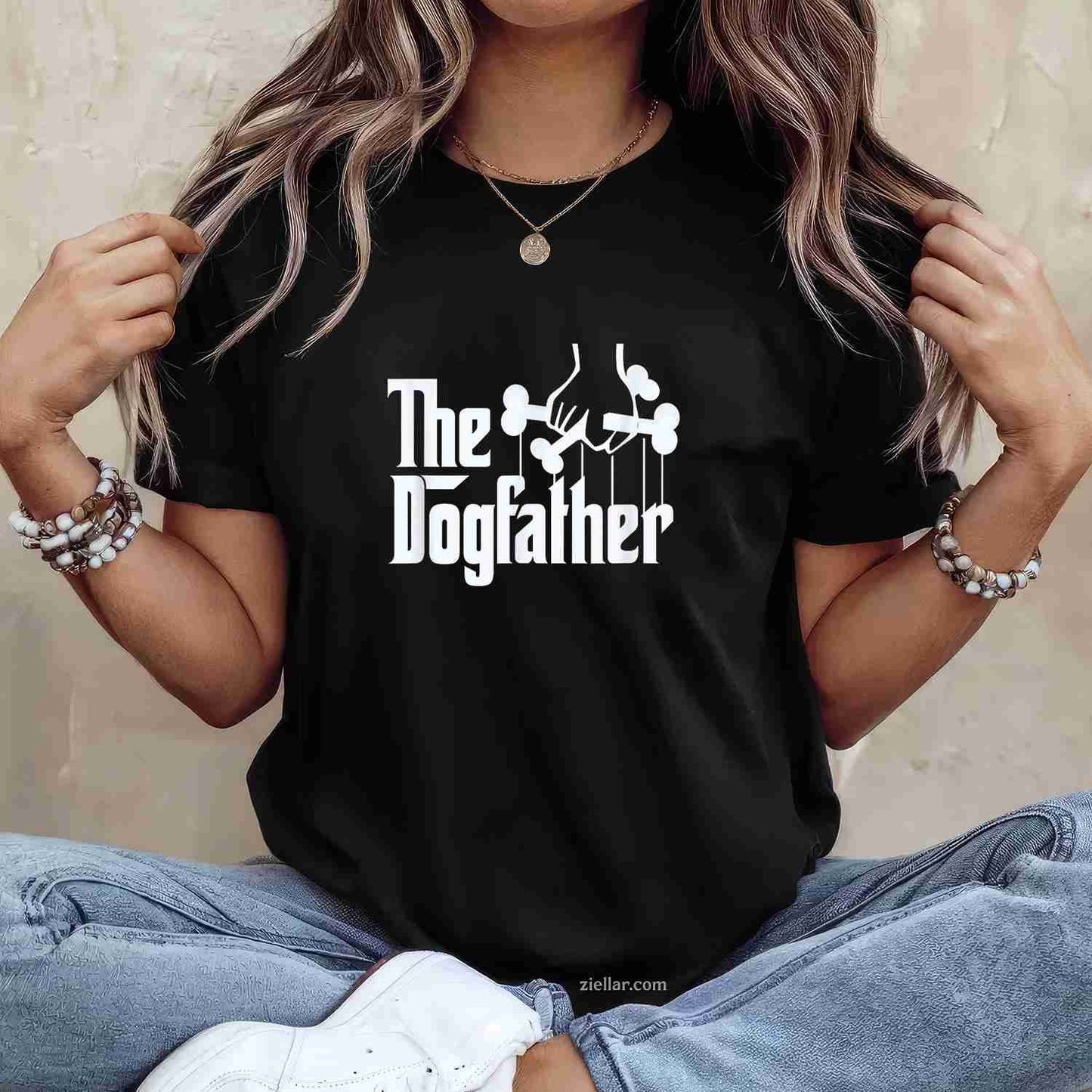 The Dogfather Dog Dad Fathers Day T-Shirt, Gift Dog Lover Vintage Graphic Tee For Adults