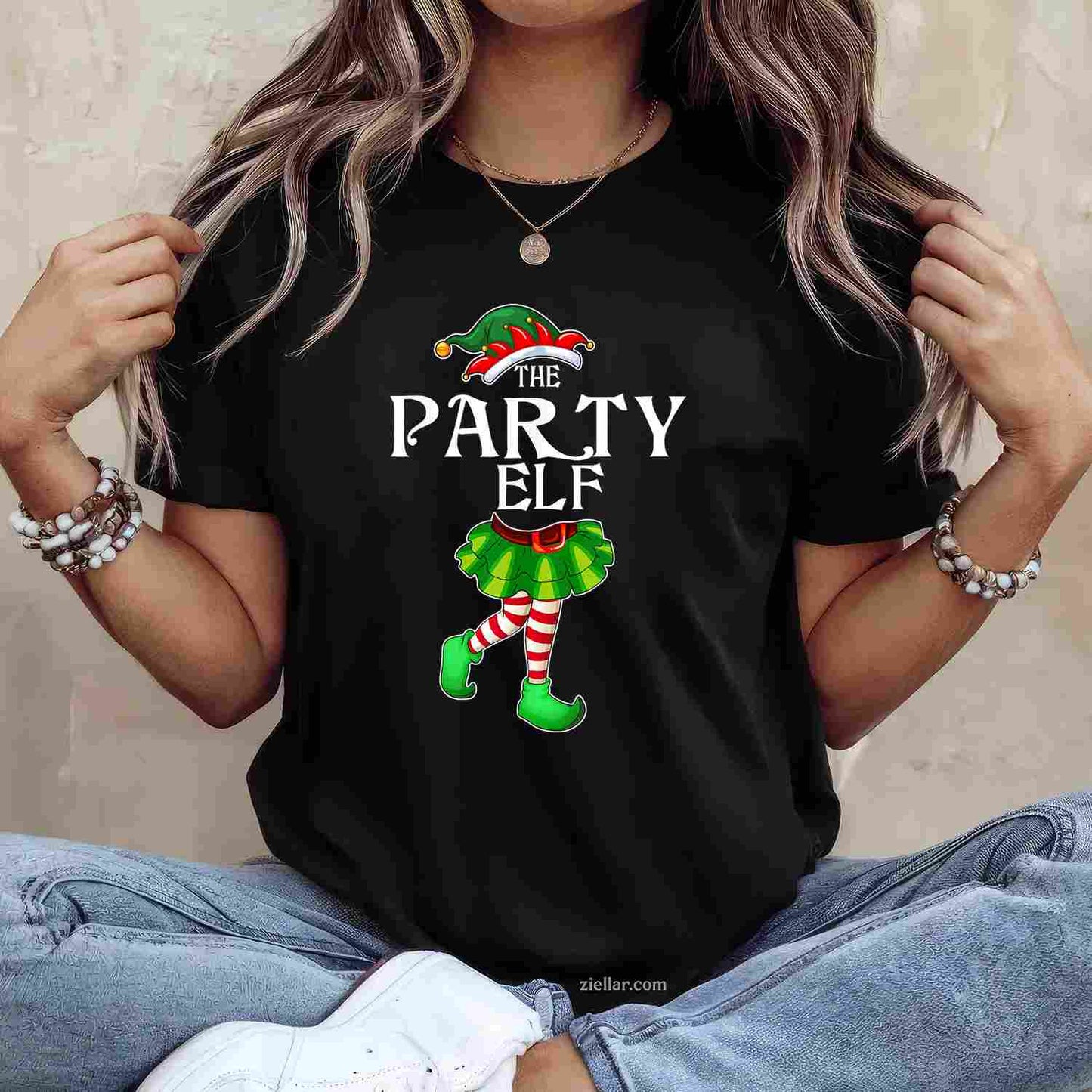 The Party Elf Christmas Matching Family Group T-Shirt, A Funny Party Elf Christmas Family Tee For Adults