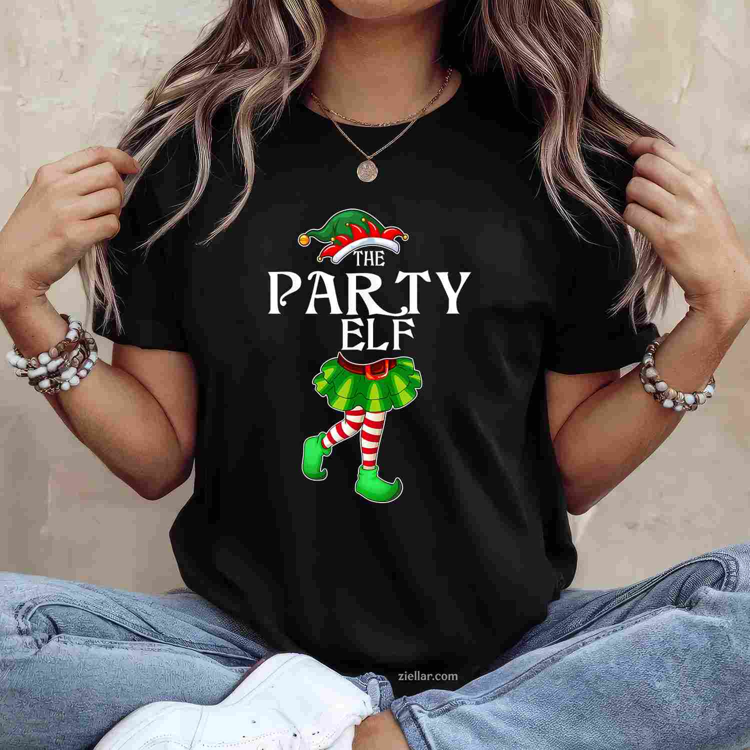 The Party Elf Christmas Matching Family Group T-Shirt, A Funny Party Elf Christmas Family Tee For Adults