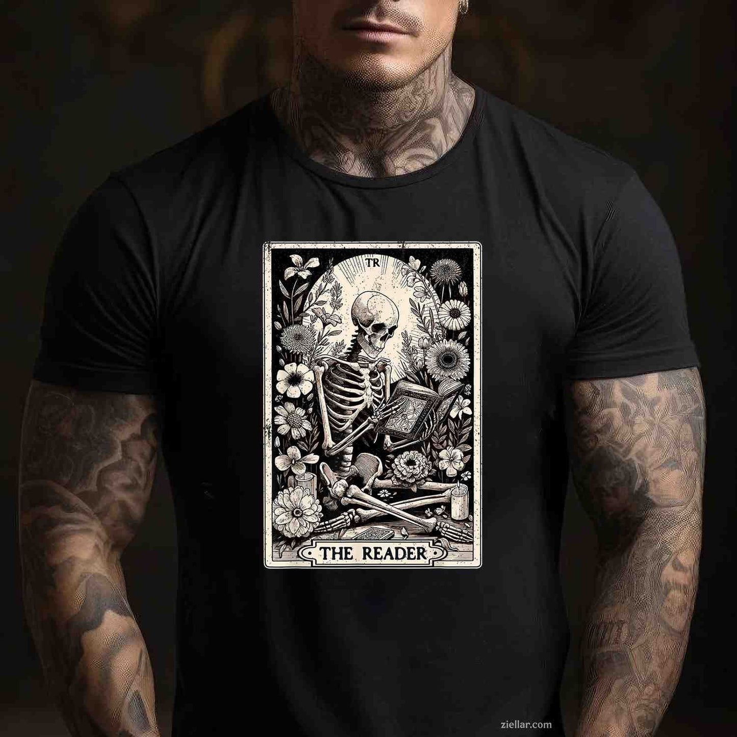 The Reader Tarot Card Funny Book Lover Skeleton Reading Book T-Shirt