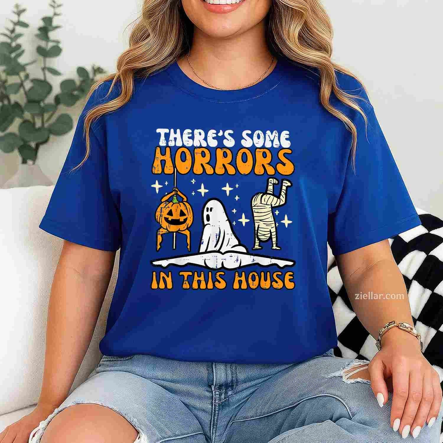 There's Some Horrors In This House Funny Halloween Men Women Tee, Halloween T-Shirt for Men Women Adults Unisex, Cool Casual Street Style, Premium Quality