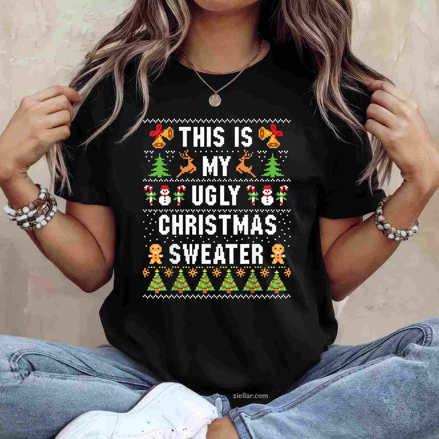 This Is My Ugly Sweater Funny Christmas Short Sleeve T-Shirt_ Humorous Holiday Party Tee For Adults