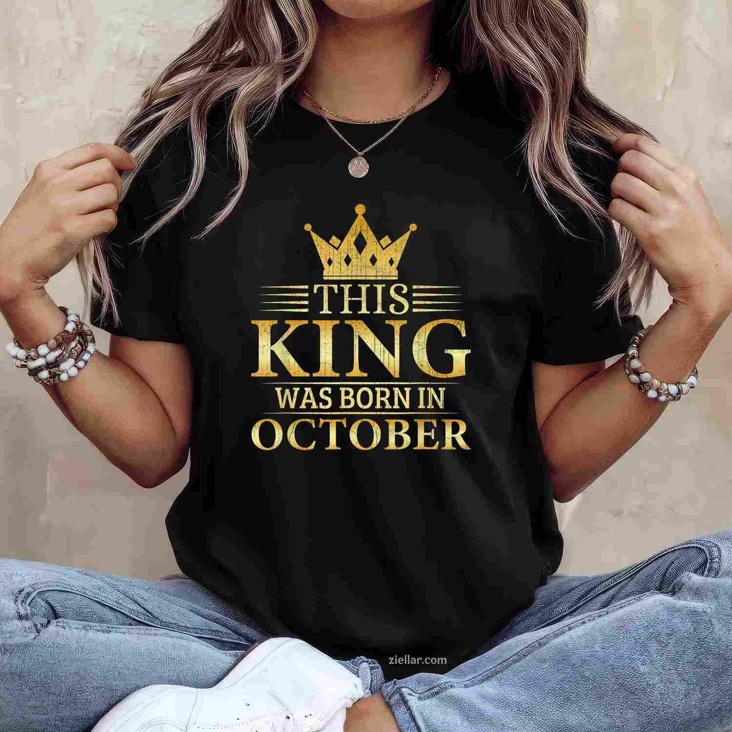This King Was Born In October Men Birthday Celebration T-Shirt and Tee for Adults Men Women Unisex