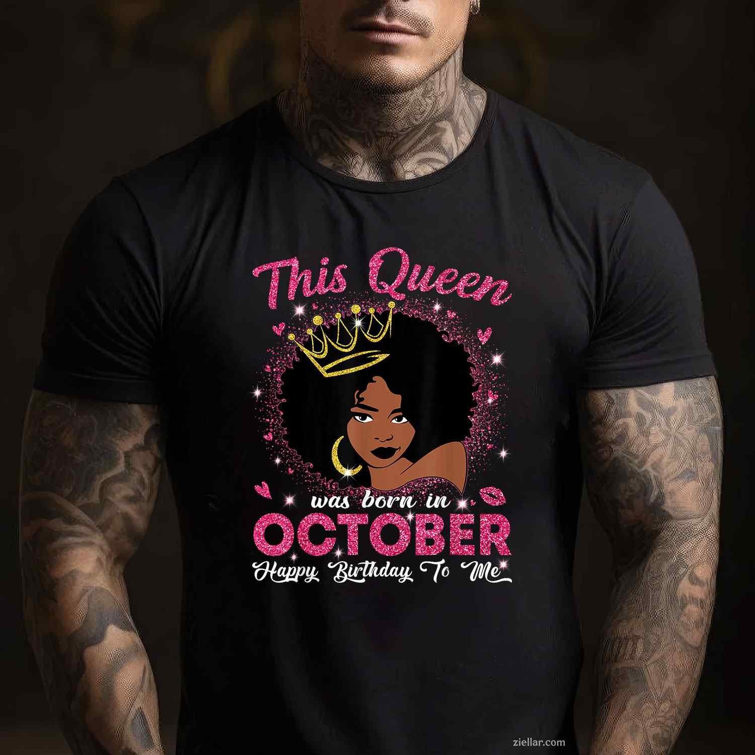 This Queen Was Born In October Birthday Afro Women Tee, Birthday T-Shirt for Men Women Adults Unisex, Trendy Graphic Apparel, Unique Gift Idea