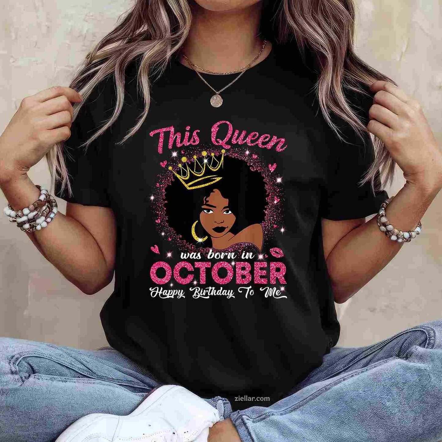 This Queen Was Born In October Birthday Afro Women Tee, Birthday T-Shirt for Men Women Adults Unisex, Trendy Graphic Apparel, Unique Gift Idea